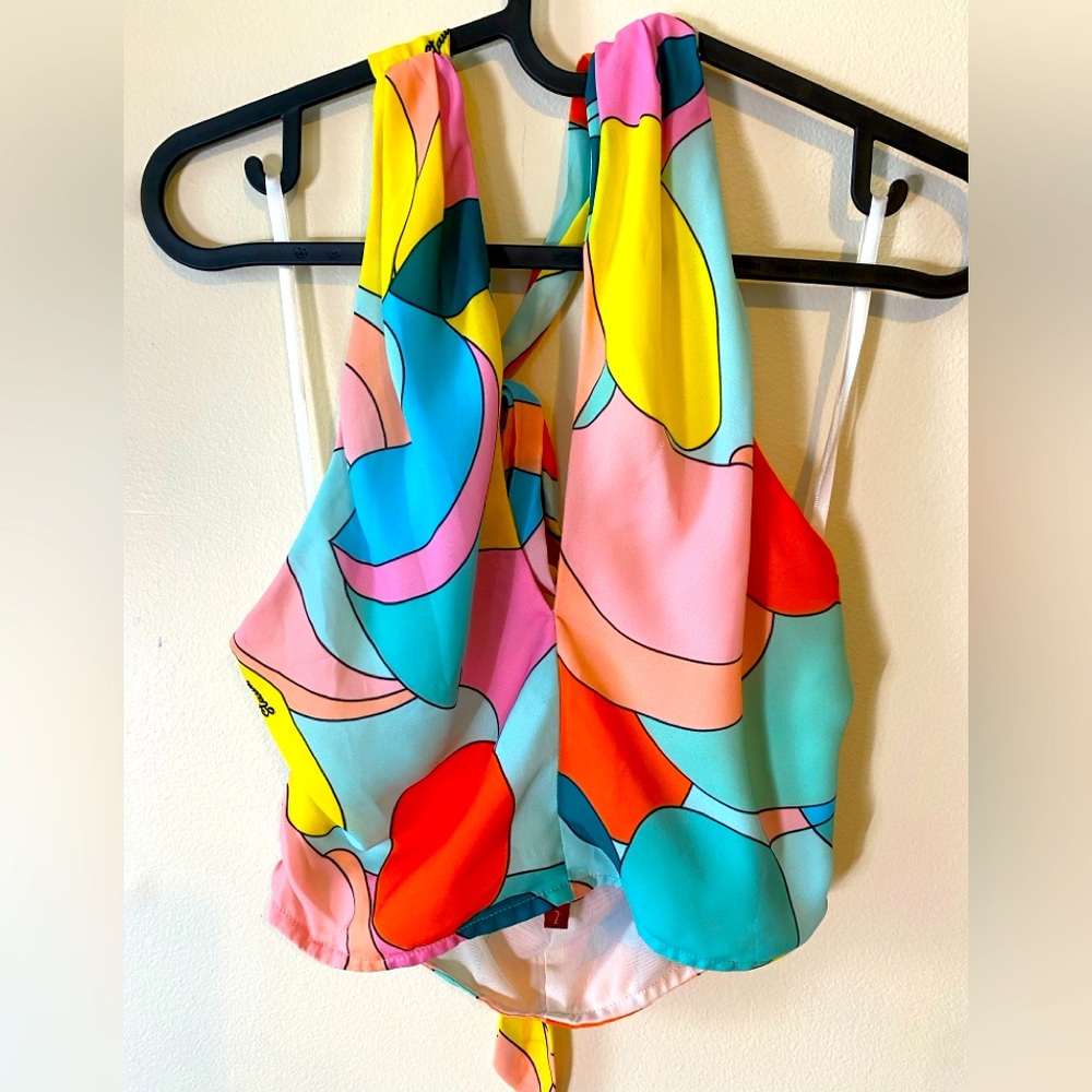 STAUD Kai Cutout Halter Top in Citrus Kaleidoscope